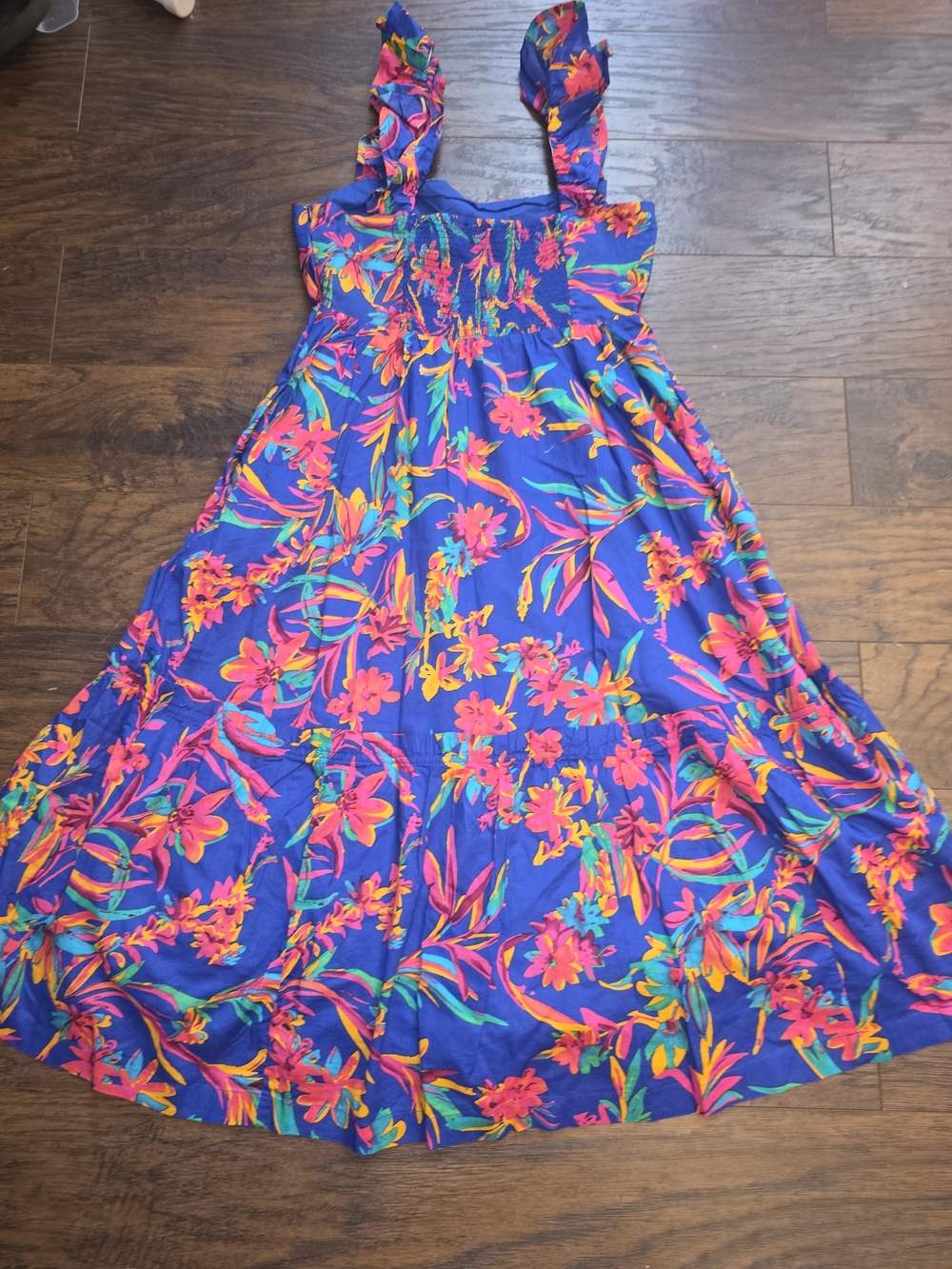 J. Crew Blue Floral Square-Neck Tiered Midi Dress - Picture 9 of 10